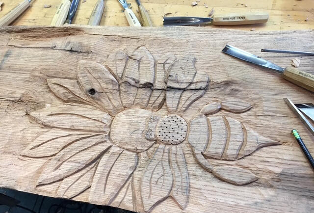 Bee Park Bench - Detail Carving
