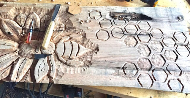 Bee Park Bench - Detail Carving
